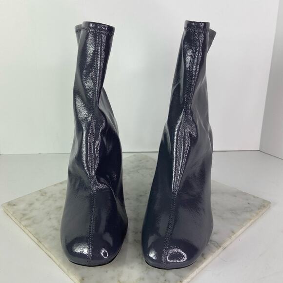 New Topshop Heeled Ankle Boots Grey Patent Faux Leather Tall Shaft Retro EU 41 - Picture 2 of 9